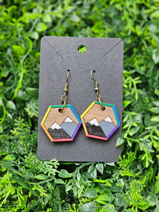 Rainbow Wood Mountain Hex Earrings