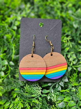 Buy top-line-red Rainbow Round Wood Earrings