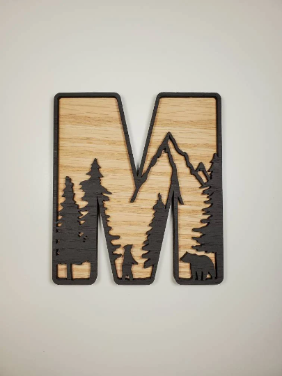 Mountain, Trees, Bear Landscape Letter Tree Ornament