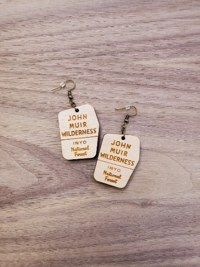 John Muir Wilderness Sign Wood/Acrylic Earrings