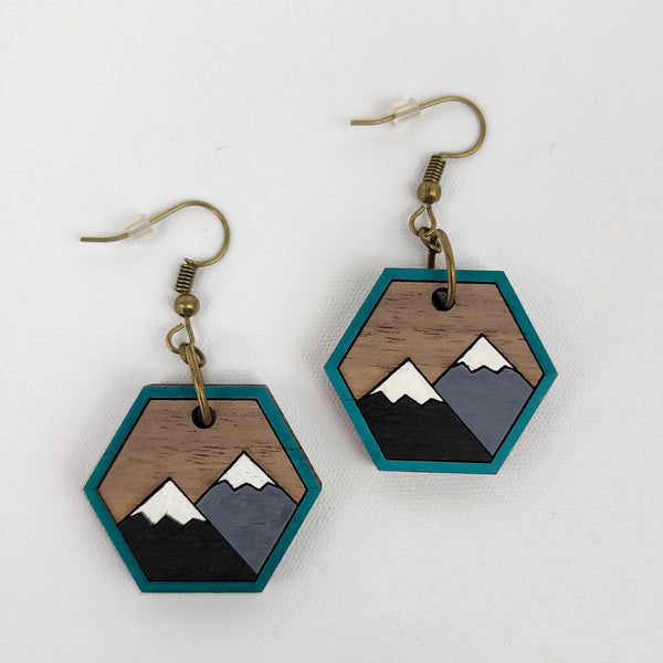 Mountain Wood Hexagon Earrings