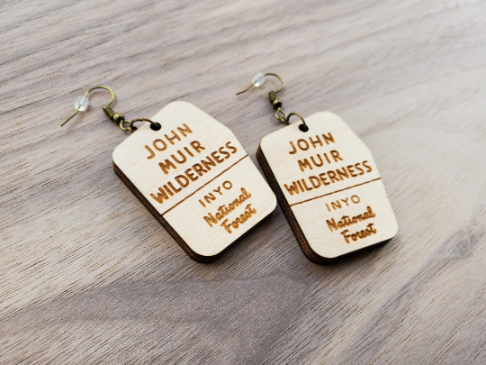 John Muir Wilderness Sign Wood/Acrylic Earrings