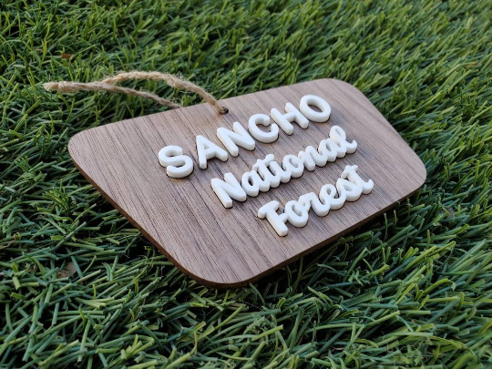Walnut/Acrylic National Forest Sign Tree Ornament - Personalized