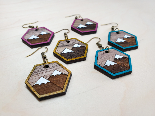 Mountain Wood Hexagon Earrings
