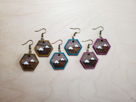 Mountain Wood Hexagon Earrings