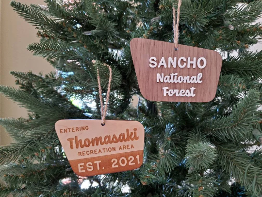 Walnut/Acrylic National Forest Sign Tree Ornament - Personalized