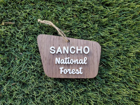 Walnut/Acrylic National Forest Sign Tree Ornament - Personalized